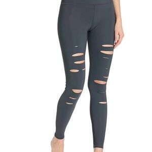ALO Yoga Charcoal Ripped Warrior Shredded Yoga Leggings Size XS